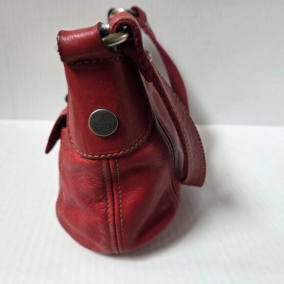 Fossil Purse Red Leather Hobo Boho Shoulder Bag - Picture 5 of 16